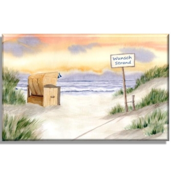 Leinwand 30 x 20 cm Keilrahmen Canvas-Leinen  Aquarell Kunst Druck Kunstdruck Strandkorb Sonnenuntergang Nordsee Insel Langeoog Sonnenuntergang  Meer Möwe Strand Wunschname